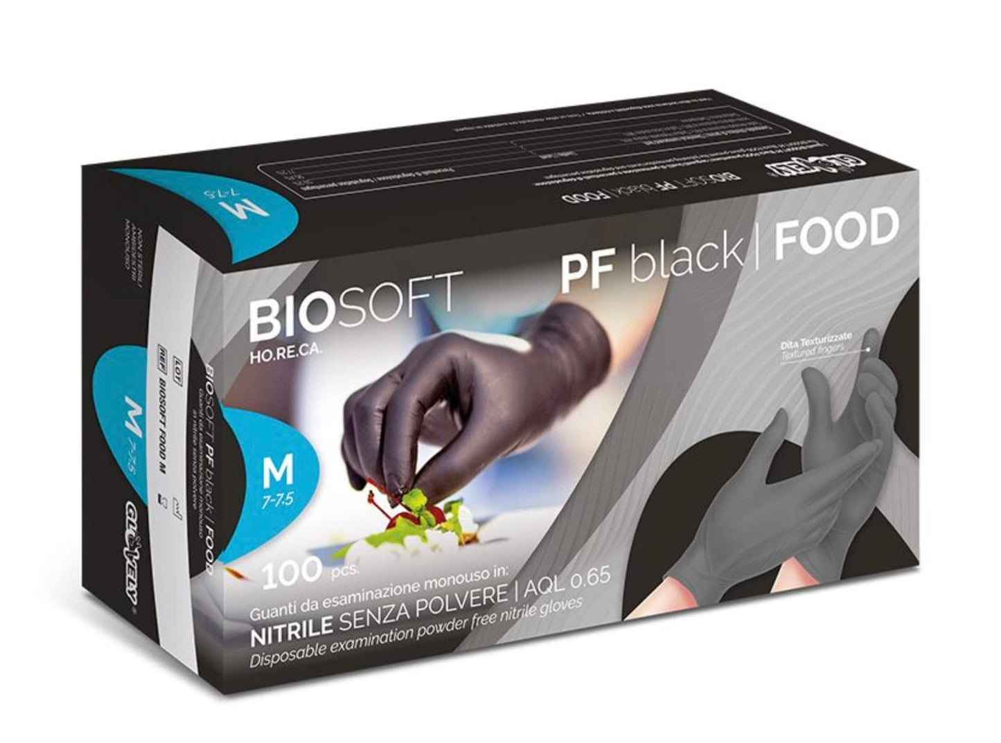 GLOVELY GUANTI IN NITRILE NERI SENZA POLVERE FOOD AQL 0.65