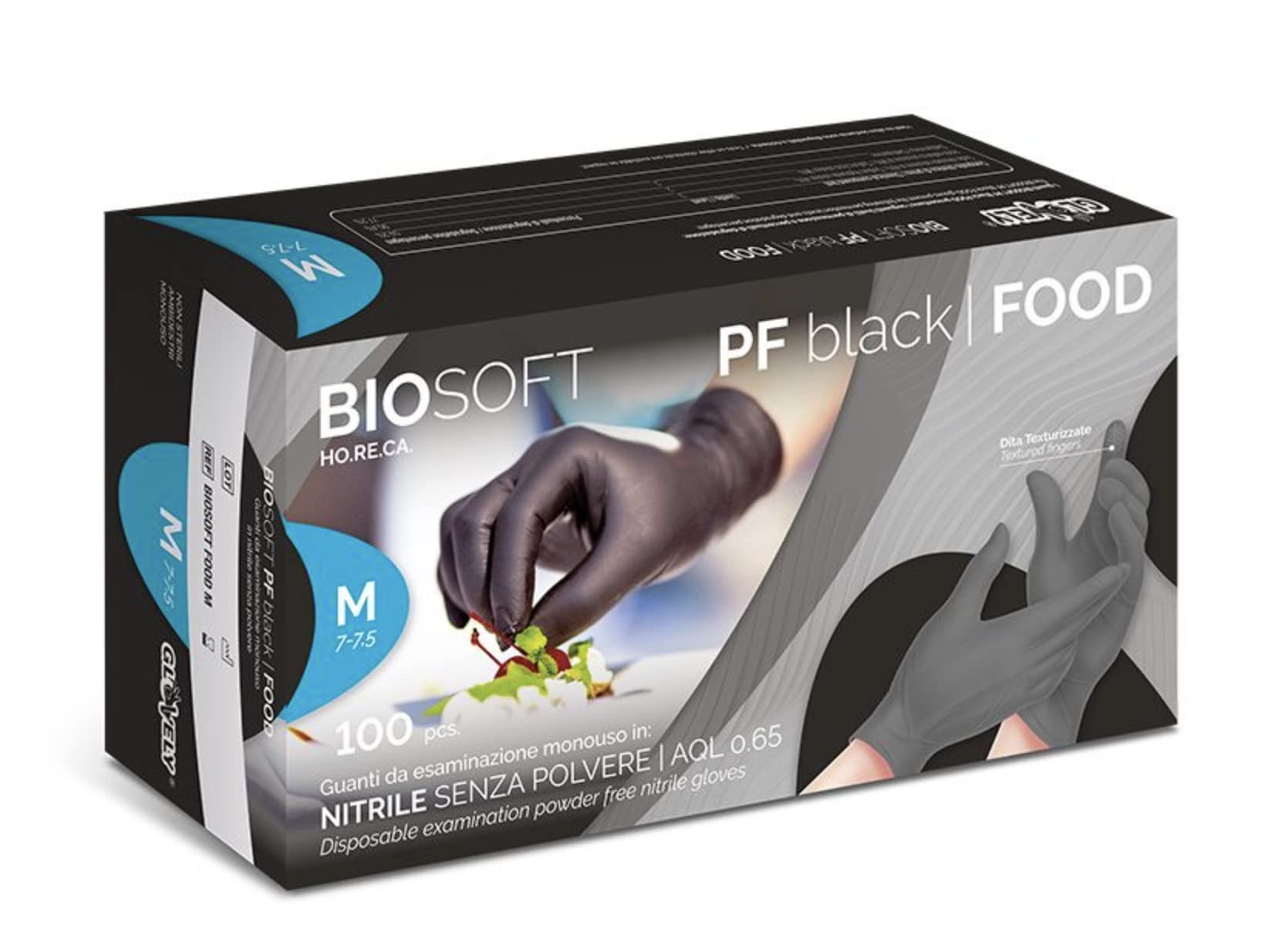 GLOVELY GUANTI IN NITRILE NERI SENZA POLVERE FOOD AQL 0.65