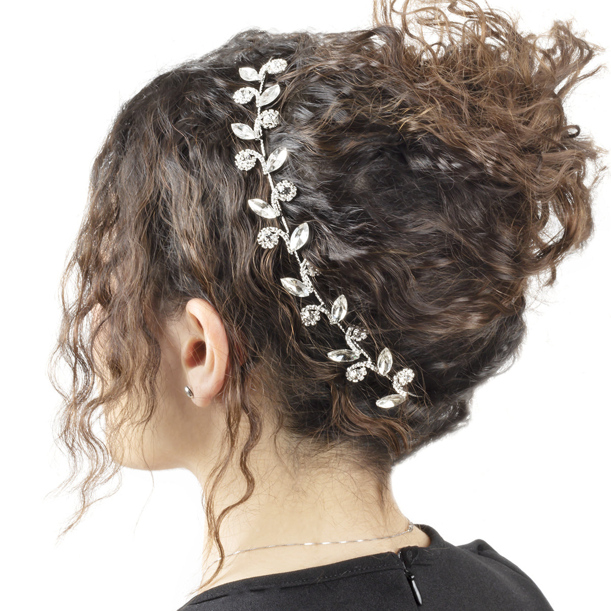 DECORAZIONE ACCONCIATURA IN METALLO FLOREALE CON STRASS 28CM