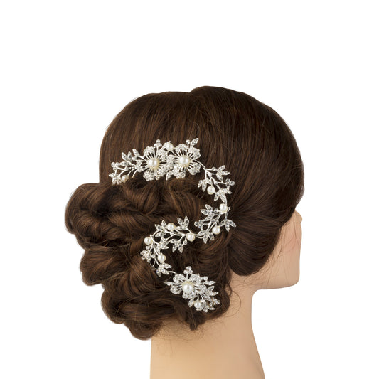 DECORAZIONE ACCONCIATURA IN METALLO PERLE CON STRASS 28CM