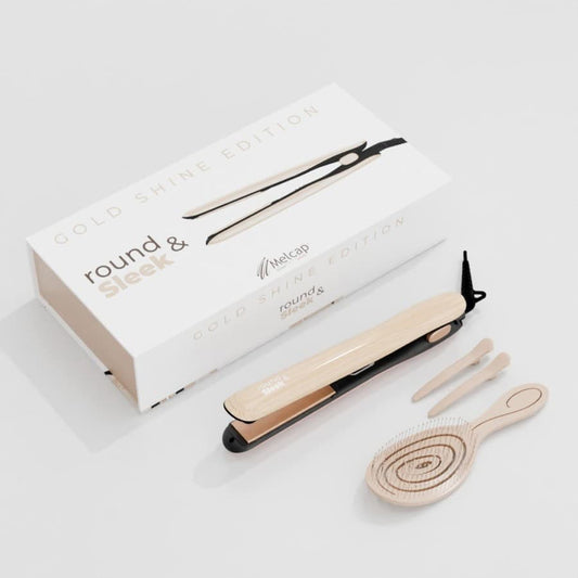 PIASTRA PER CAPELLI ROUND SLEEK GOLD SHINE EDITION CON SPAZZOLA E PINZE