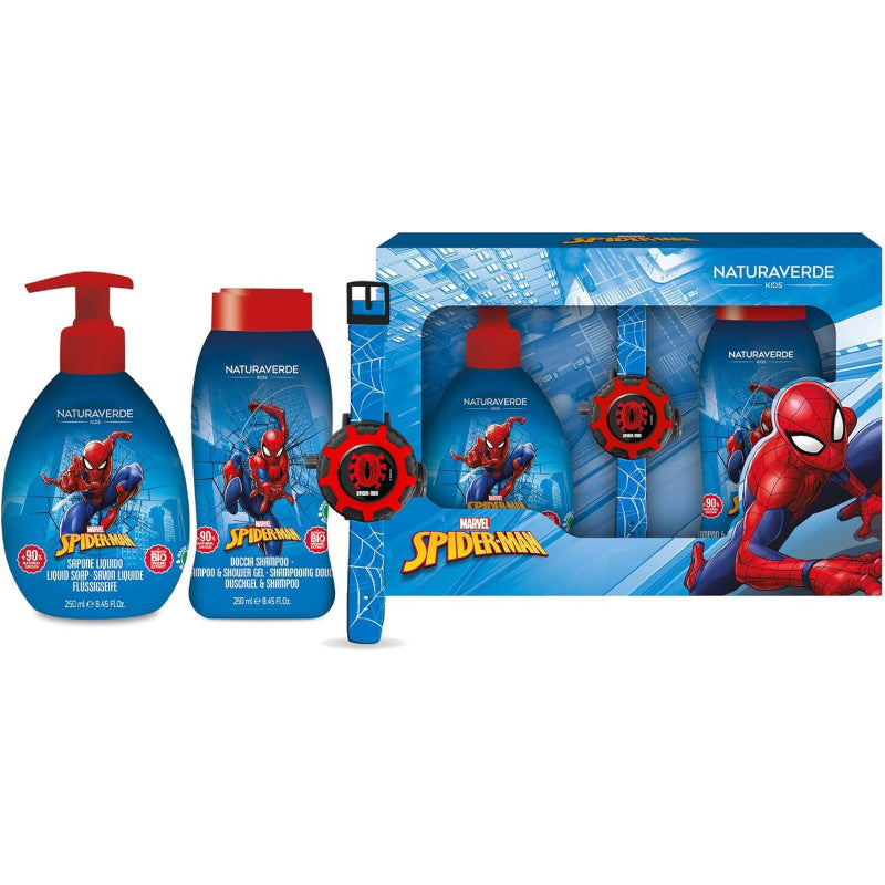 SPIDERMAN CONFEZIONE DOCCIA SHAMPOO + SAPONE MANI  + PROIETTORE OROLOGOIO