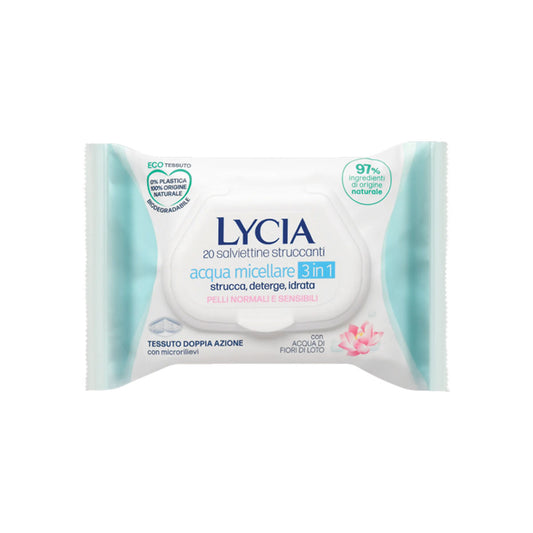 Lycia 20 Salviettine Struccanti Acqua Micellare 3 in 1